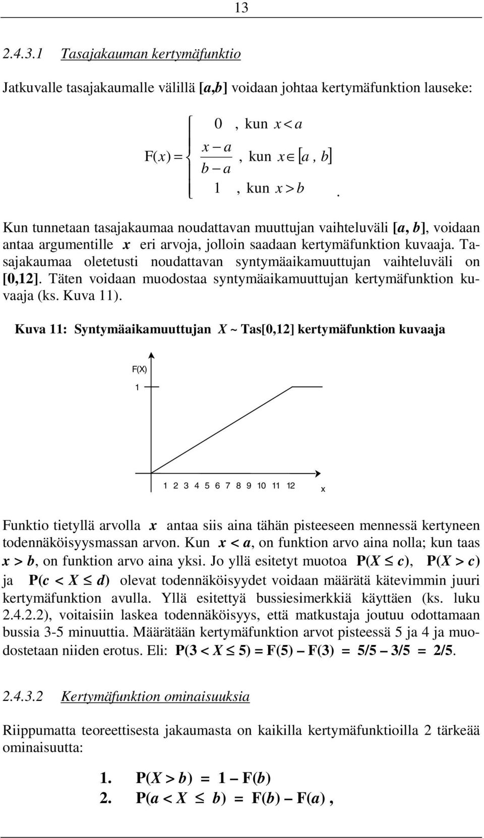 Tasajakaumaa oletetusti noudattavan syntymäaikamuuttujan vaihteluväli on [0,1]. Täten voidaan muodostaa syntymäaikamuuttujan kertymäfunktion kuvaaja (ks. Kuva 11).