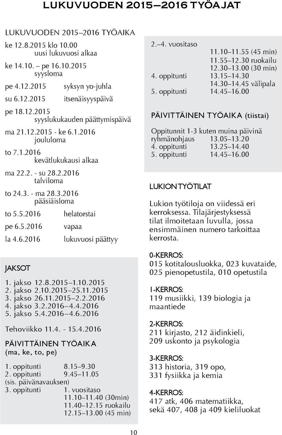 5.2016 vapaa la 4.6.2016 lukuvuosi päättyy JAKSOT 1. jakso 12.8.2015 1.10.2015 2. jakso 2.10.2015 25.11.2015 3. jakso 26.11.2015 2.2.2016 4. jakso 3.2.2016 4.4.2016 5. jakso 5.4.2016 4.6.2016 Tehoviikko 11.