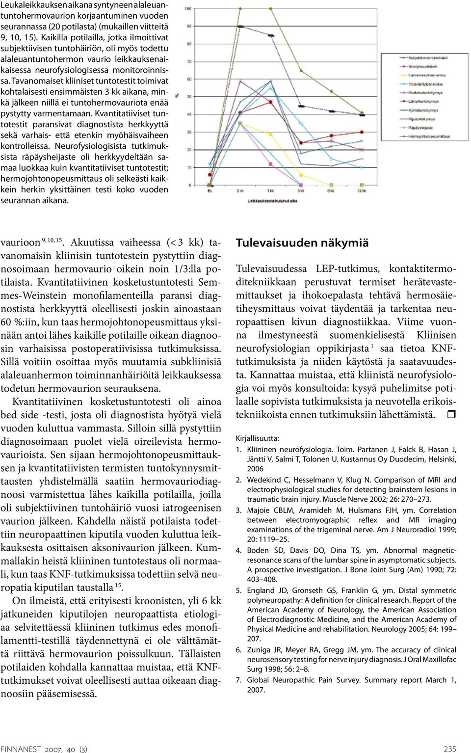 Tavanomaiset kliiniset tuntotestit toimivat kohtalaisesti ensimmäisten 3 kk aikana, minkä jälkeen niillä ei tuntohermovauriota enää pystytty varmentamaan.