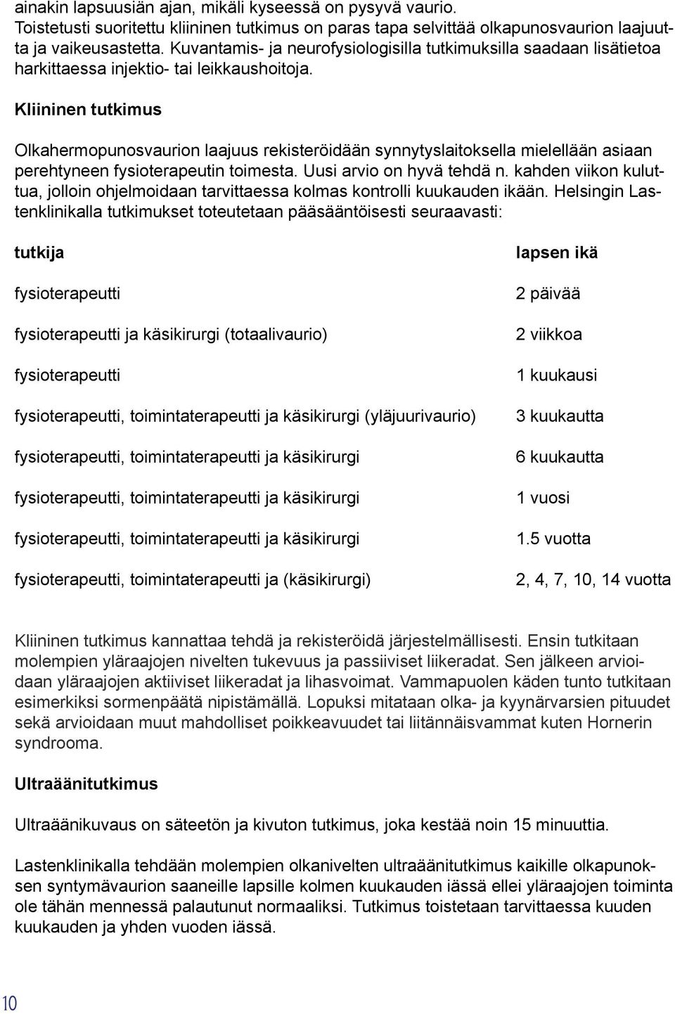 Kliininen tutkimus Olkahermopunosvaurion laajuus rekisteröidään synnytyslaitoksella mielellään asiaan perehtyneen fysioterapeutin toimesta. Uusi arvio on hyvä tehdä n.