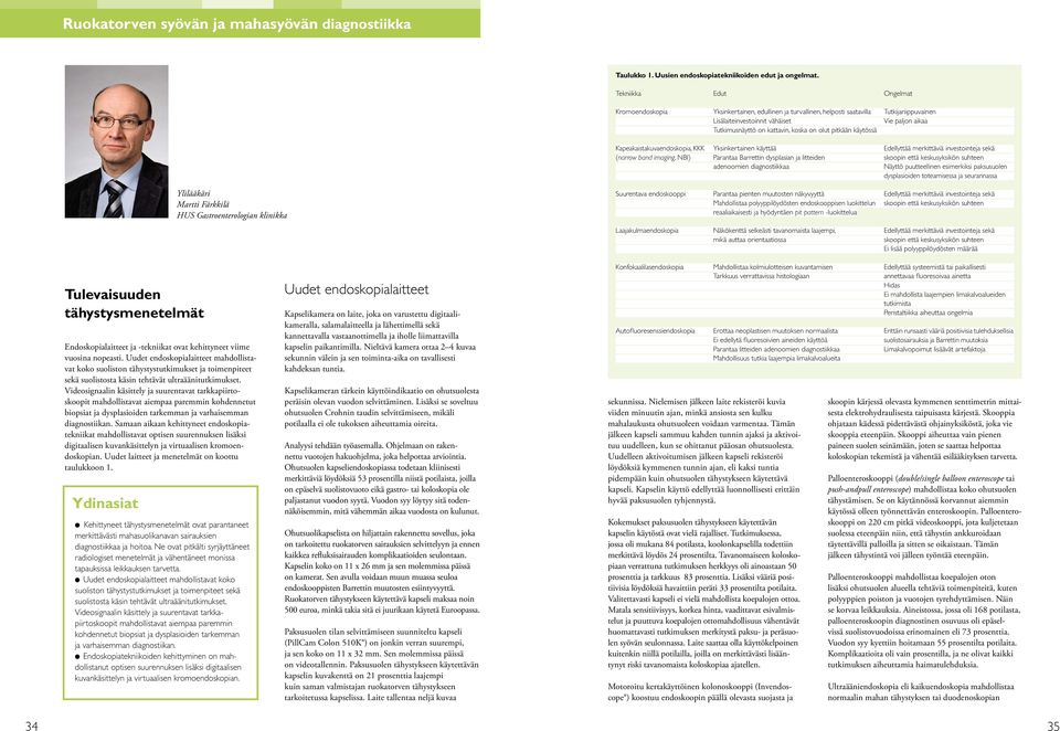 koska on olut pitkään käytössä Kapeakaistakuvaendoskopia, KKK Yksinkertainen käyttää Edellyttää merkittäviä investointeja sekä (narrow band imaging, NBI) Parantaa Barrettin dysplasian ja litteiden