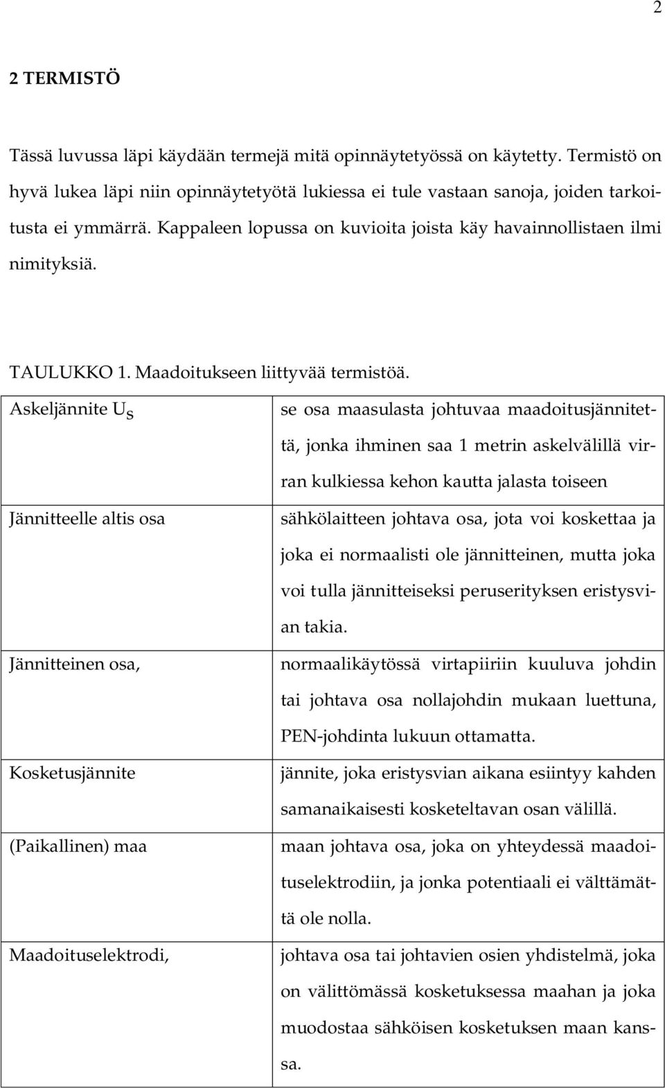 Askeljännite U s se osa maasulasta johtuvaa maadoitusjännitettä, jonka ihminen saa 1 metrin askelvälillä virran kulkiessa kehon kautta jalasta toiseen Jännitteelle altis osa sähkölaitteen johtava