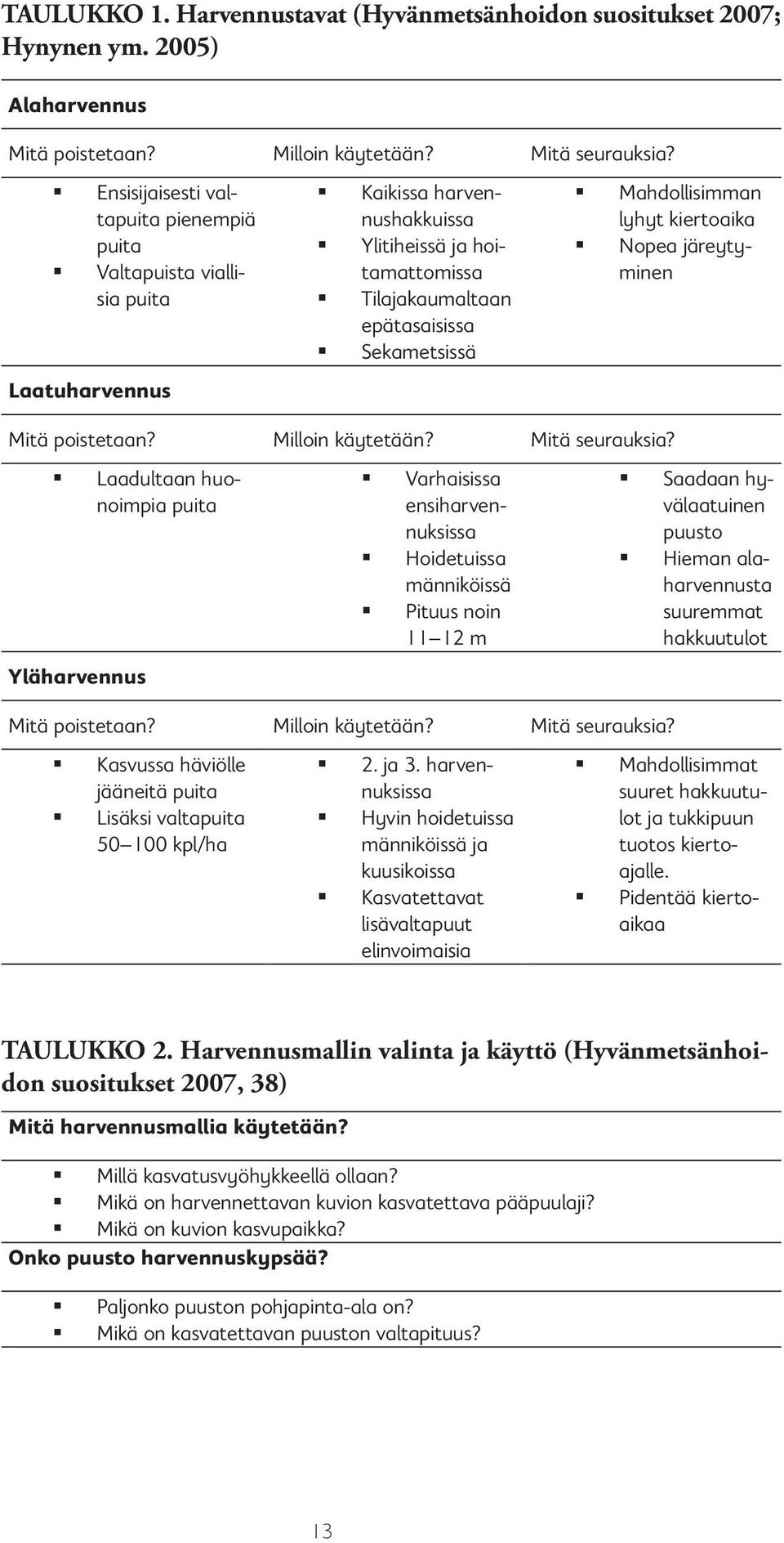 Mahdollisimman lyhyt kiertoaika Nopea järeytyminen Mitä poistetaan? Milloin käytetään? Mitä seurauksia?