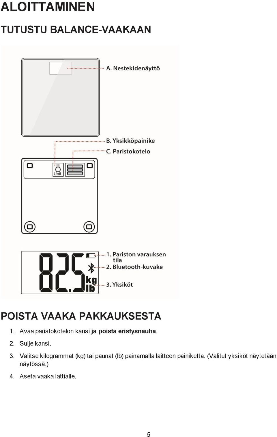 Valitse kilogrammat (kg) tai paunat (lb) painamalla laitteen