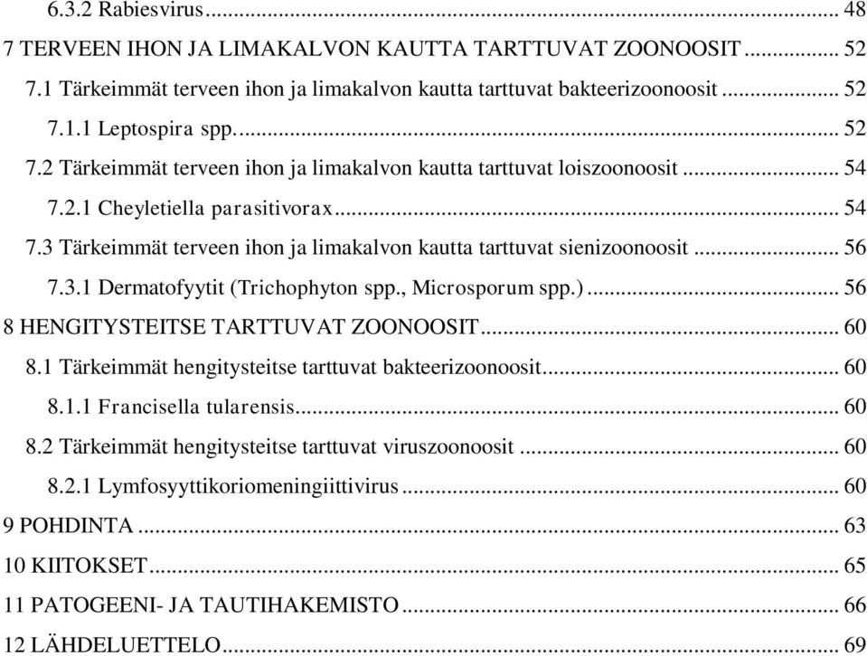 .. 56 8 HENGITYSTEITSE TARTTUVAT ZOONOOSIT... 60 8.1 Tärkeimmät hengitysteitse tarttuvat bakteerizoonoosit... 60 8.1.1 Francisella tularensis... 60 8.2 Tärkeimmät hengitysteitse tarttuvat viruszoonoosit.