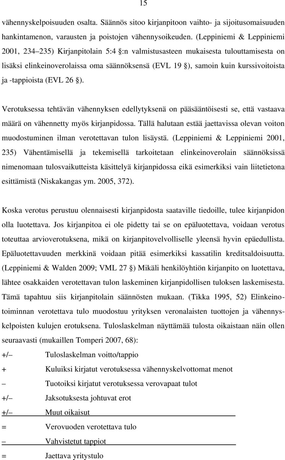 tappioista (EVL 26 ). Verotuksessa tehtävän vähennyksen edellytyksenä on pääsääntöisesti se, että vastaava määrä on vähennetty myös kirjanpidossa.