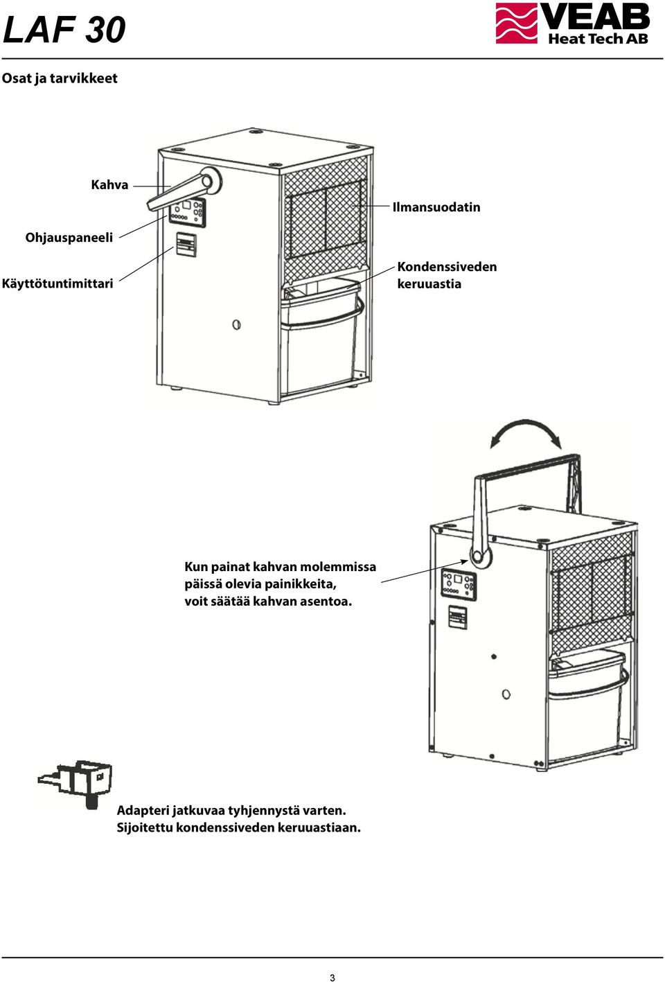 molemmissa päissä olevia painikkeita, voit säätää kahvan asentoa.