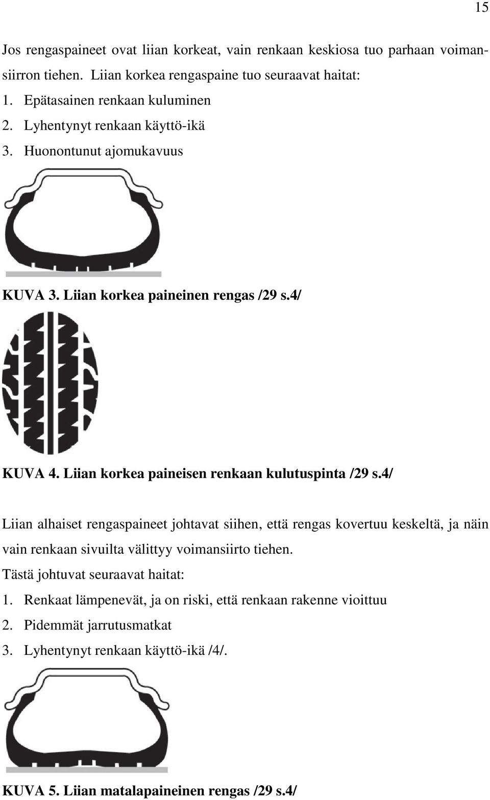 Liian korkea paineisen renkaan kulutuspinta /29 s.