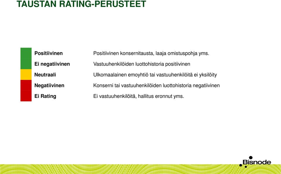 Vastuuhenkilöiden luottohistoria positiivinen Ulkomaalainen emoyhtiö tai