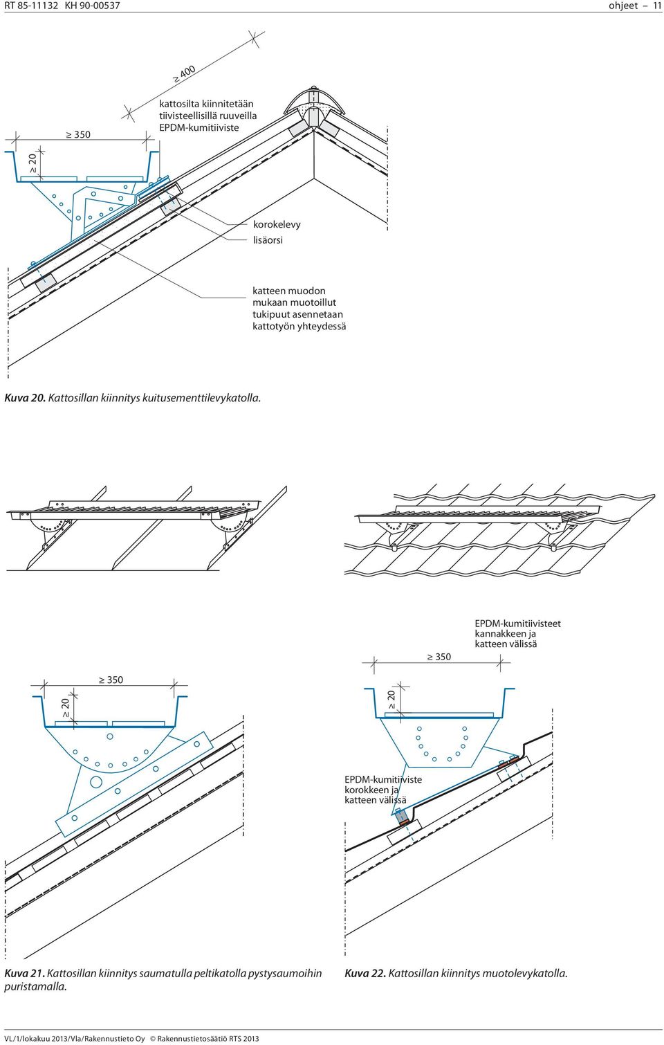 350 EPDM-kumitiivisteet kannakkeen ja katteen välissä 350 20 20 EPDM-kumitiiviste korokkeen ja katteen välissä Kuva 21.