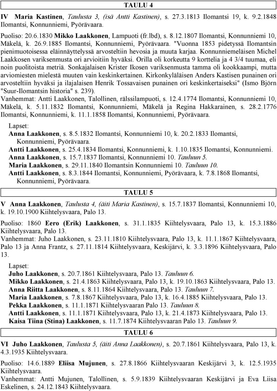 Konnunniemeläisen Michel Laakkosen variksenmusta ori arvioitiin hyväksi. Orilla oli korkeutta 9 korttelia ja 4 3/4 tuumaa, eli noin puolitoista metriä.