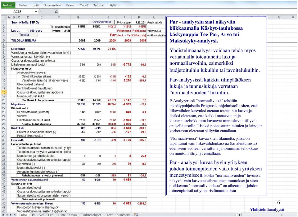 Par-analyysissä kaikkia tilinpäätöksen lukuja ja tunnuslukuja verrataan normaalivuoden lukuihin.