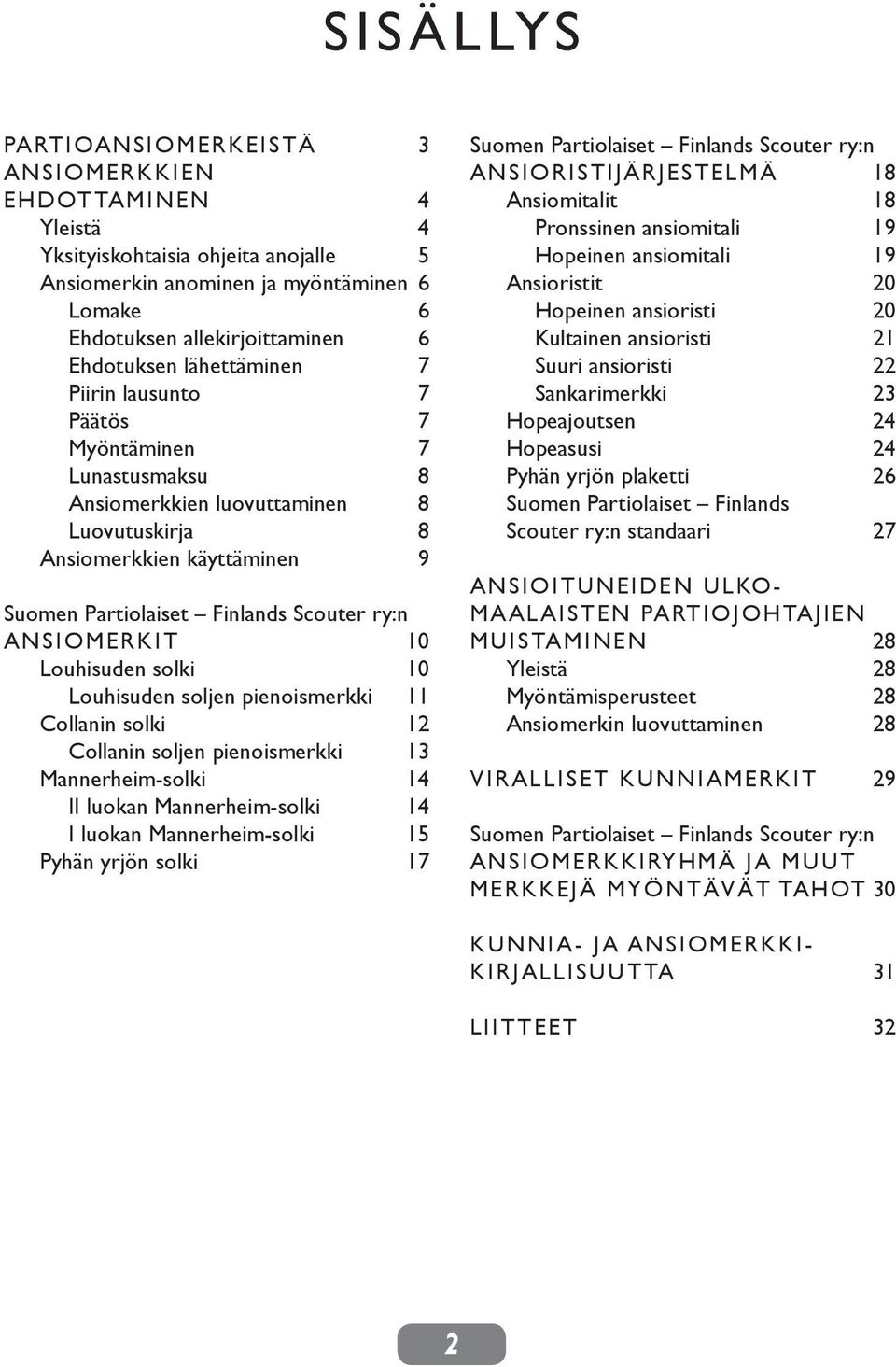 10 Louhisuden solki 10 Louhisuden soljen pienoismerkki 11 Collanin solki 12 Collanin soljen pienoismerkki 13 Mannerheim-solki 14 II luokan Mannerheim-solki 14 I luokan Mannerheim-solki 15 Pyhän yrjön