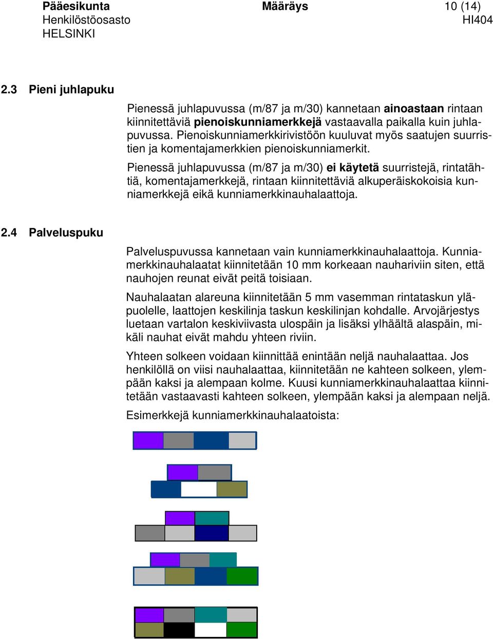 Pienessä juhlapuvussa (m/87 ja m/30) ei käytetä suurristejä, rintatähtiä, komentajamerkkejä, rintaan kiinnitettäviä alkuperäiskokoisia kunniamerkkejä eikä kunniamerkkinauhalaattoja. 2.