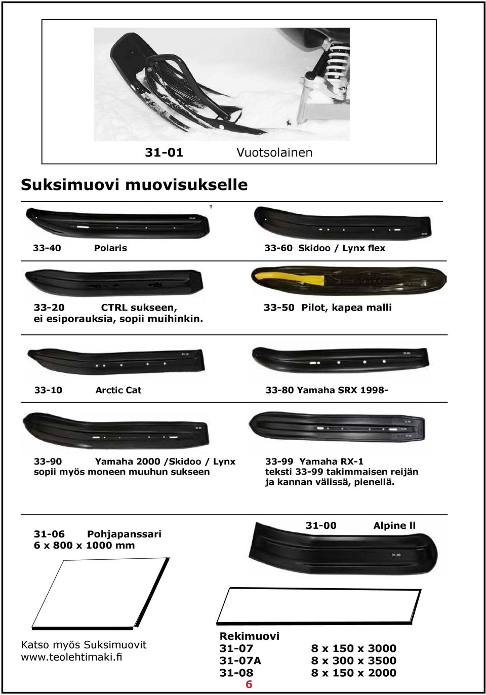 33-10 Arctic Cat 33-80 Yamaha SRX 1998-33-90 Yamaha 2000 /Skidoo / Lynx 33-99 Yamaha RX-1 sopii myös moneen muuhun sukseen teksti