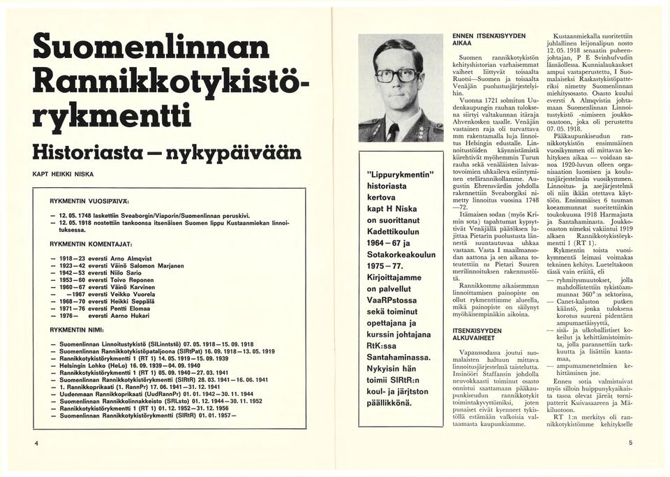 RYKMENTIN KOMENTAJAT: 1918 23 eversti Arno Almqvist 1923 42 eversti Väinö Salomon Marjanen 1942 53 eversti Niilo Sario 1953 60 eversti Toivo Reponen 1960 67 eversti Väinö Karvinen 1967 eversti Veikko