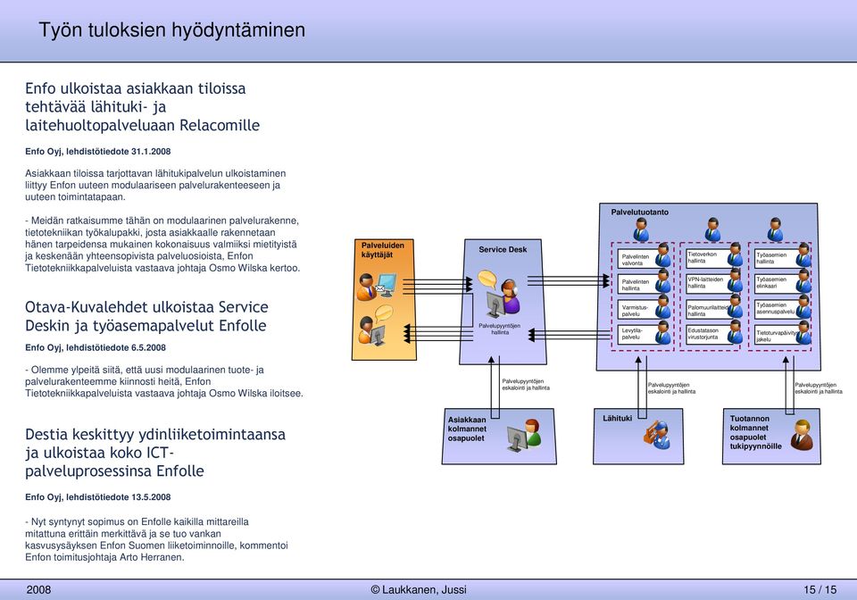 - Meidän ratkaisumme tähän on modulaarinen palvelurakenne, tietotekniikan työkalupakki, josta asiakkaalle rakennetaan hänen tarpeidensa mukainen kokonaisuus valmiiksi mietityistä ja keskenään