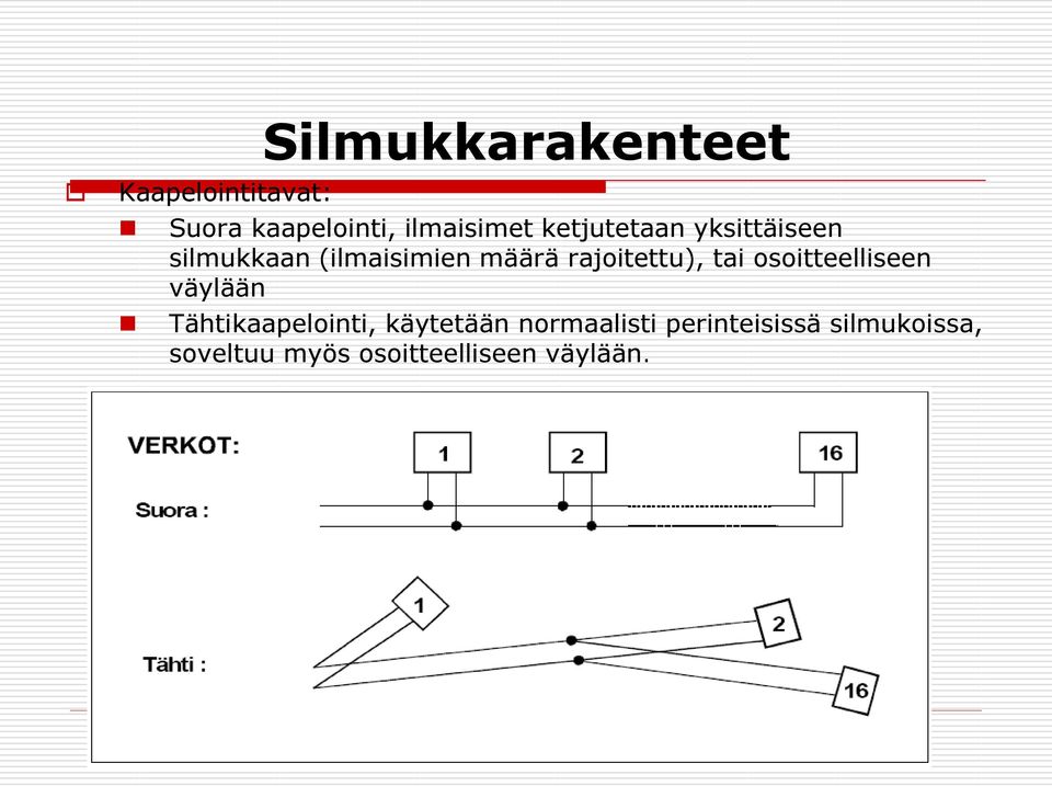 rajoitettu), tai osoitteelliseen väylään Tähtikaapelointi,