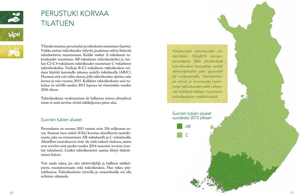 Vanhoja B-C1-tukialueen tukioikeuksia voidaan käyttää kummalla tahansa uudella tukialueella (AB/C). Huomaa että voit valita alueen, jolle tukioikeuden sijoitat, vain kerran ja vain vuonna 2015.