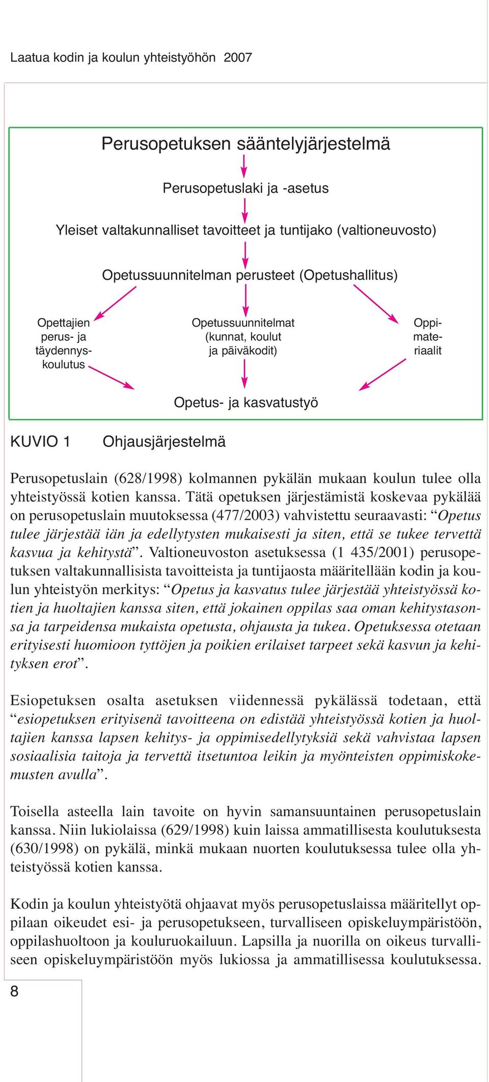 kolmannen pykälän mukaan koulun tulee olla yhteistyössä kotien kanssa.