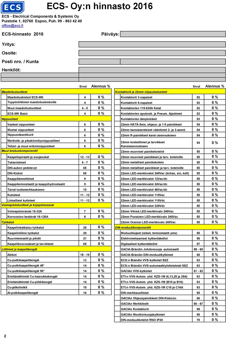 Kontaktorit 4-napaiset 52 Muut maadoitustuotteet 4-5 Kontaktorien 115-630A Kelat 52 ECS-MK Basic 4 Kontaktorien apukosk. ja Pneum.