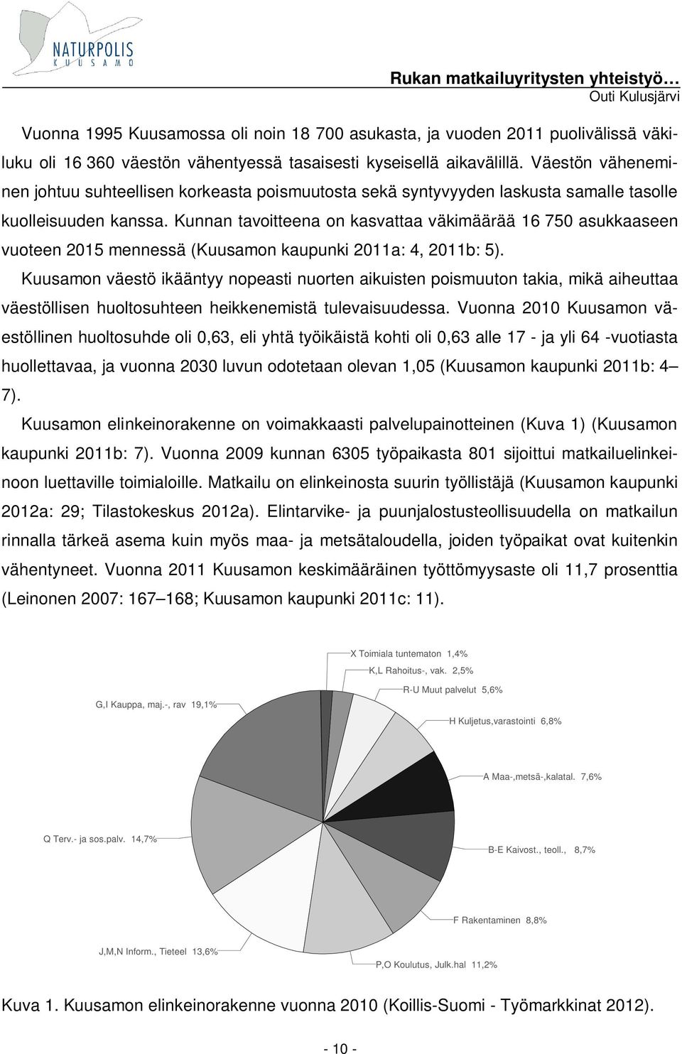 Kunnan tavoitteena on kasvattaa väkimäärää 16 750 asukkaaseen vuoteen 2015 mennessä (Kuusamon kaupunki 2011a: 4, 2011b: 5).