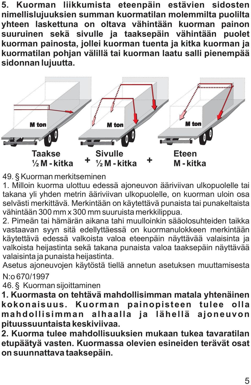 Taakse Sivulle Eteen ½ M - kitka + ½ M - kitka + M - kitka 49. Kuorman merkitseminen 1.