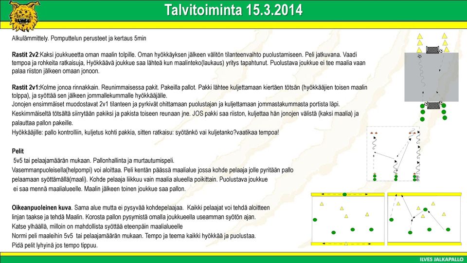 Rastit 2v1:Kolme jonoa rinnakkain. Reunimmaisessa pakit. Pakeilla pallot.