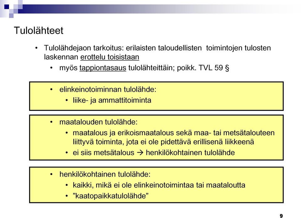 TVL 59 elinkeinotoiminnan tulolähde: liike- ja ammattitoiminta maatalouden tulolähde: maatalous ja erikoismaatalous sekä maa-