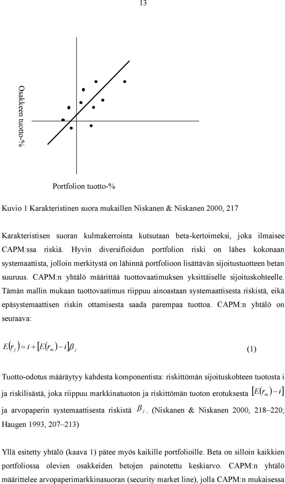 CAPM:n yhtälö määrittää tuottovaatimuksen yksittäiselle sijoituskohteelle.