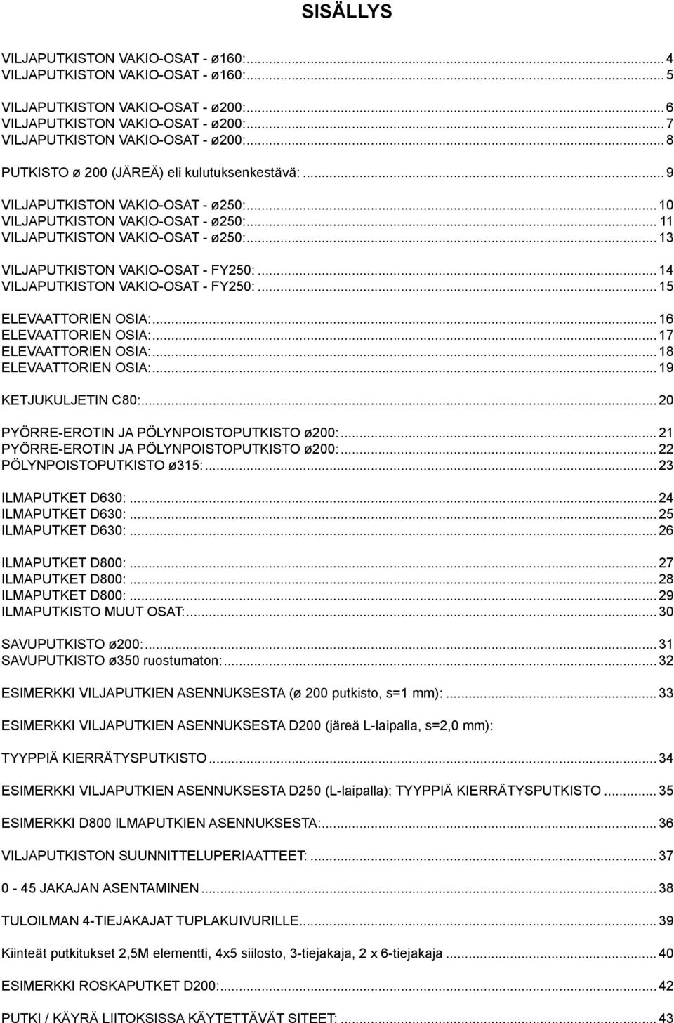 .. 13 VILJAPUTKISTON VAKIO-OSAT - FY250:... 14 VILJAPUTKISTON VAKIO-OSAT - FY250:... 15 ELEVAATTORIEN OSIA:... 16 ELEVAATTORIEN OSIA:... 17 ELEVAATTORIEN OSIA:... 18 ELEVAATTORIEN OSIA:.