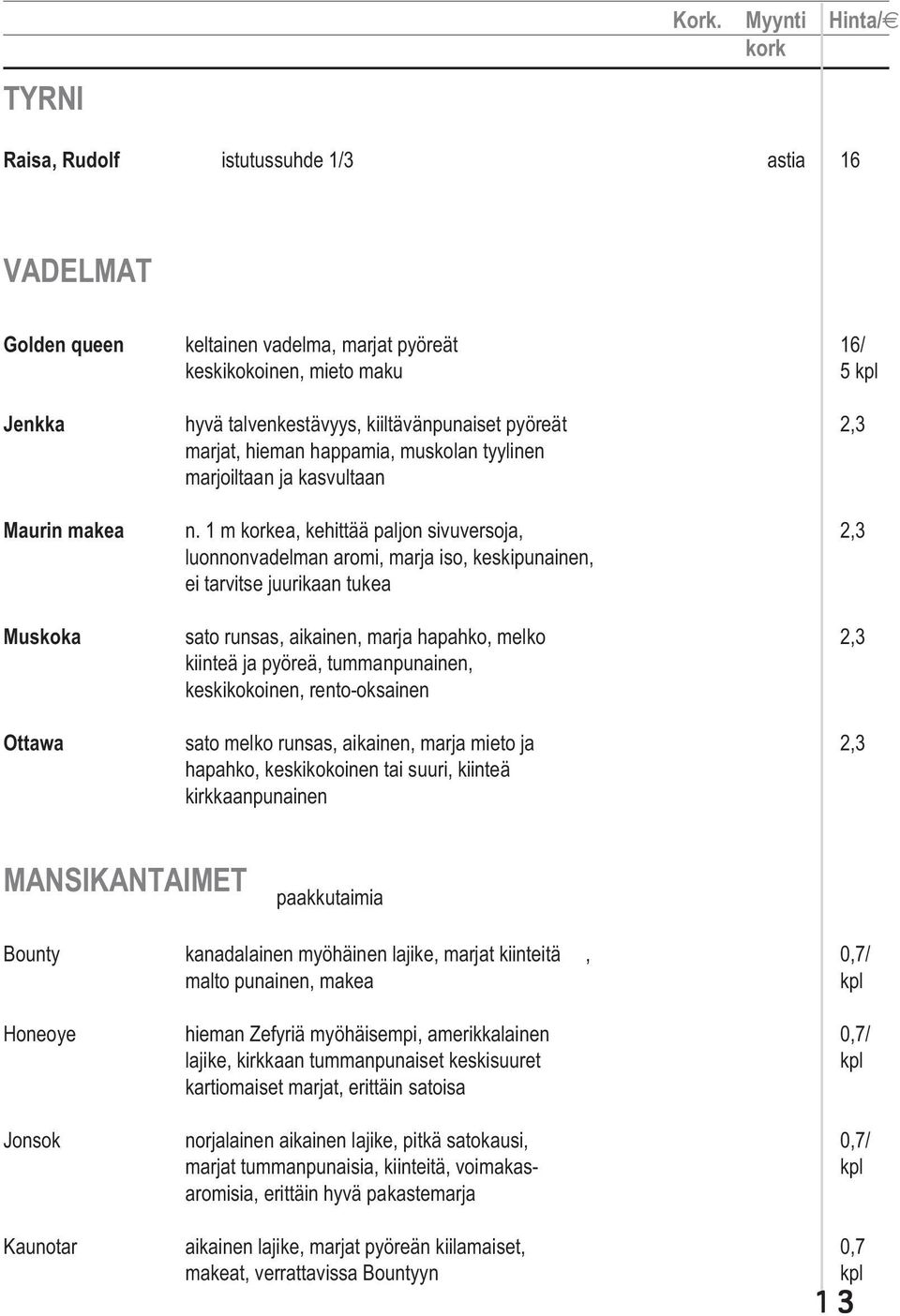 pyöreät 2,3 marjat, hieman happamia, muskolan tyylinen marjoiltaan ja kasvultaan Maurin makea n.