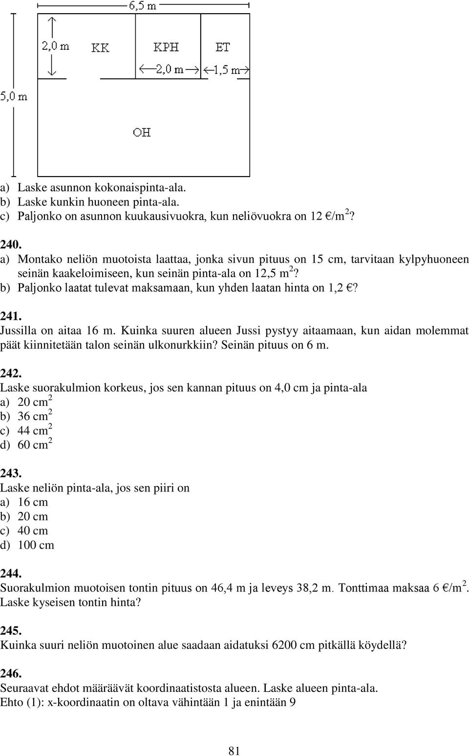 b) Paljonko laatat tulevat maksamaan, kun yhden laatan hinta on 1,? 41. Jussilla on aitaa 16 m.