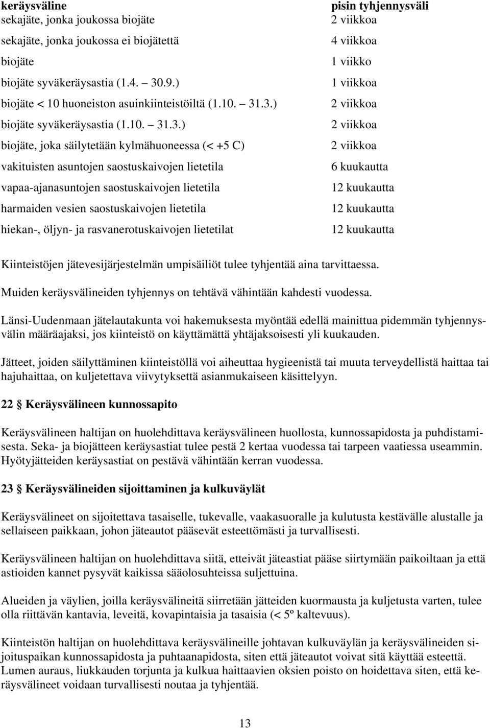 .3.) biojäte, joka säilytetään kylmähuoneessa (< +5 C) vakituisten asuntojen saostuskaivojen lietetila vapaa-ajanasuntojen saostuskaivojen lietetila harmaiden vesien saostuskaivojen lietetila