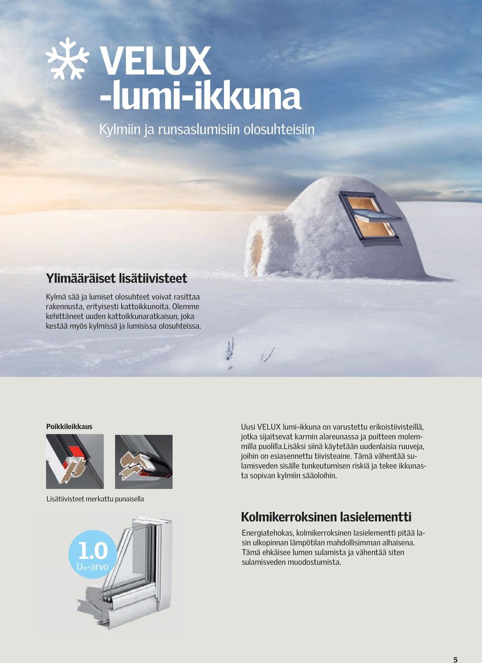 Poikkileikkaus Uusi VELUX lumi-ikkuna on varustettu erikoistiivisteillä, jotka sijaitsevat karmin alareunassa ja puitteen molemmilla puolilla.