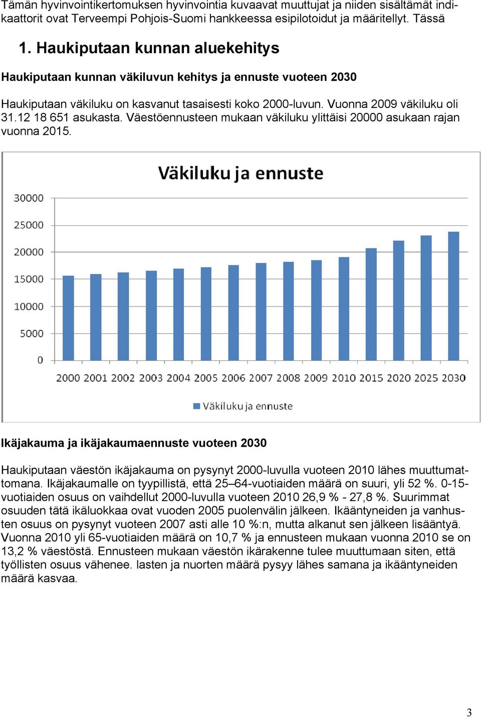 Väestöennusteen mukaan väkiluku ylittäisi 20000 asukaan rajan vuonna 2015.