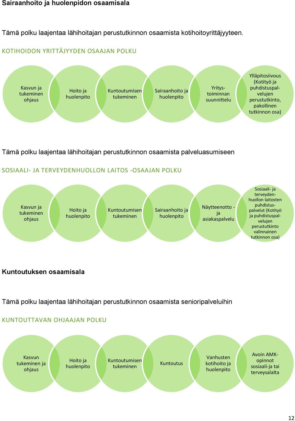 puhdistuspalvelujen perustutkinto, pakollinen tutkinnon osa) Tämä polku laajentaa lähihoitajan perustutkinnon osaamista palveluasumiseen SOSIAALI- JA TERVEYDENHUOLLON LAITOS -OSAAJAN POLKU Kasvun ja