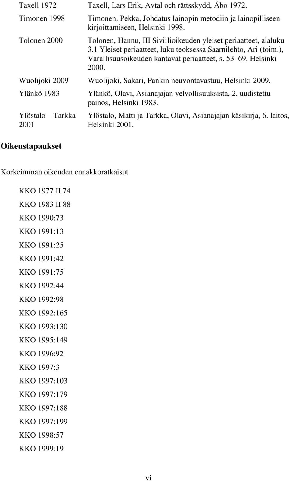 Wuolijoki 2009 Wuolijoki, Sakari, Pankin neuvontavastuu, Helsinki 2009. Ylänkö 1983 Ylöstalo Tarkka 2001 Oikeustapaukset Ylänkö, Olavi, Asianajajan velvollisuuksista, 2.