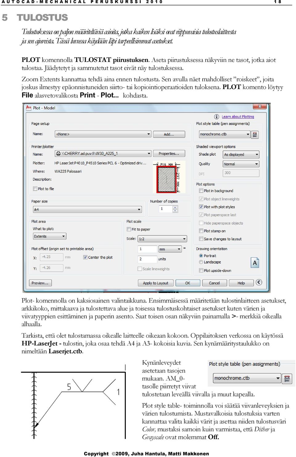 Jäädytetyt ja sammutetut tasot eivät näy tulostuksessa. Zoom Extents kannattaa tehdä aina ennen tulostusta.