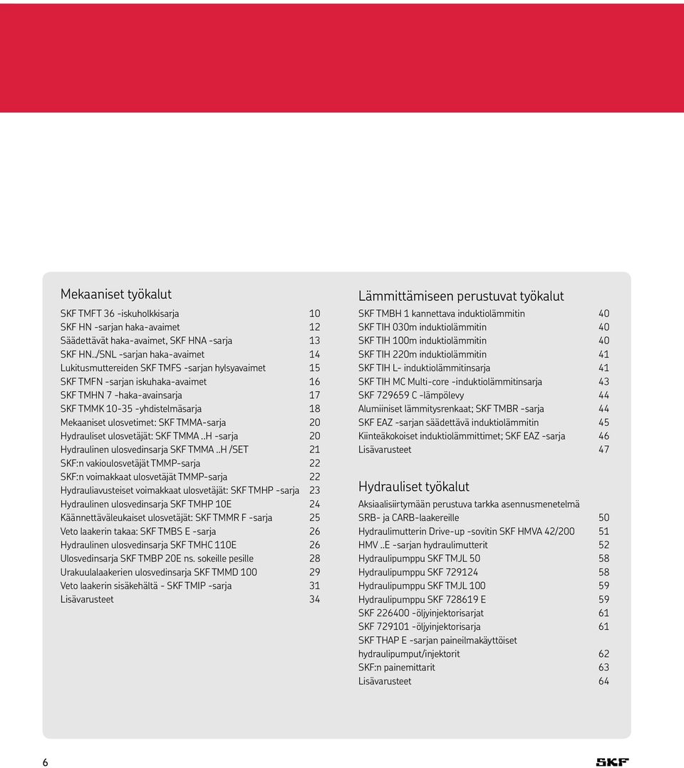 ulosvetimet: SKF TMMA-sarja 20 Hydrauliset ulosvetäjät: SKF TMMA..H -sarja 20 Hydraulinen ulosvedinsarja SKF TMMA.