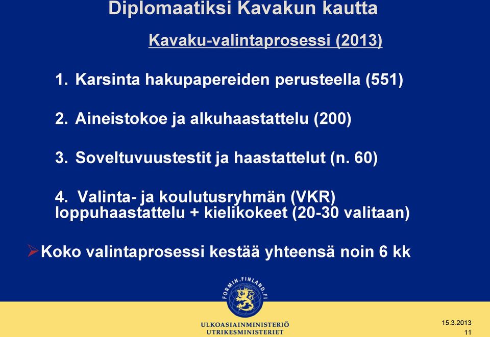 Aineistokoe ja alkuhaastattelu (200) 3. Soveltuvuustestit ja haastattelut (n.