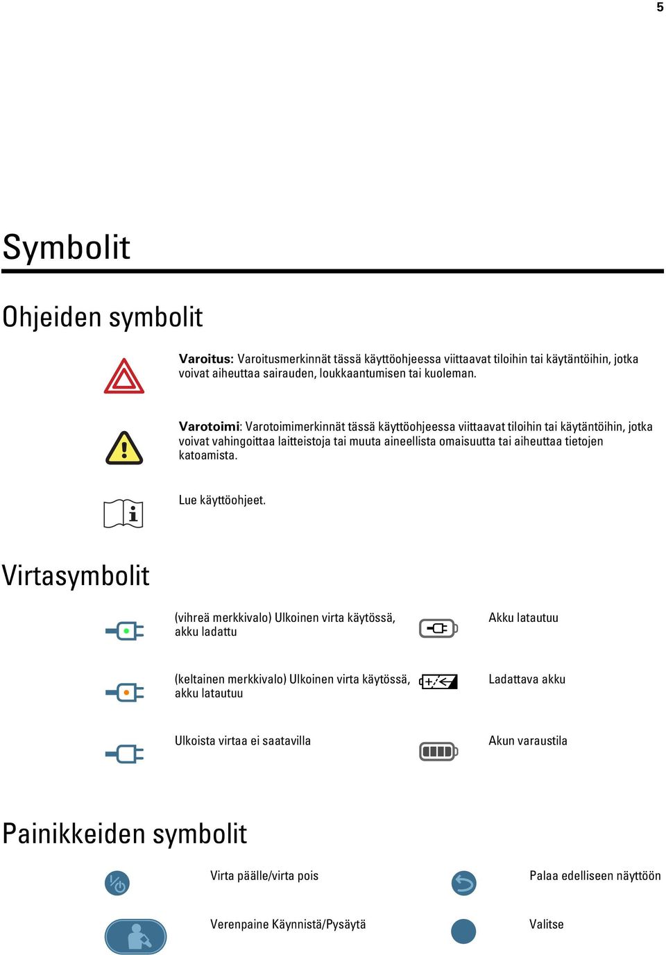 Varotoimi: Varotoimimerkinnät tässä käyttöohjeessa viittaavat tiloihin tai käytäntöihin, jotka voivat vahingoittaa laitteistoja tai muuta aineellista omaisuutta tai aiheuttaa