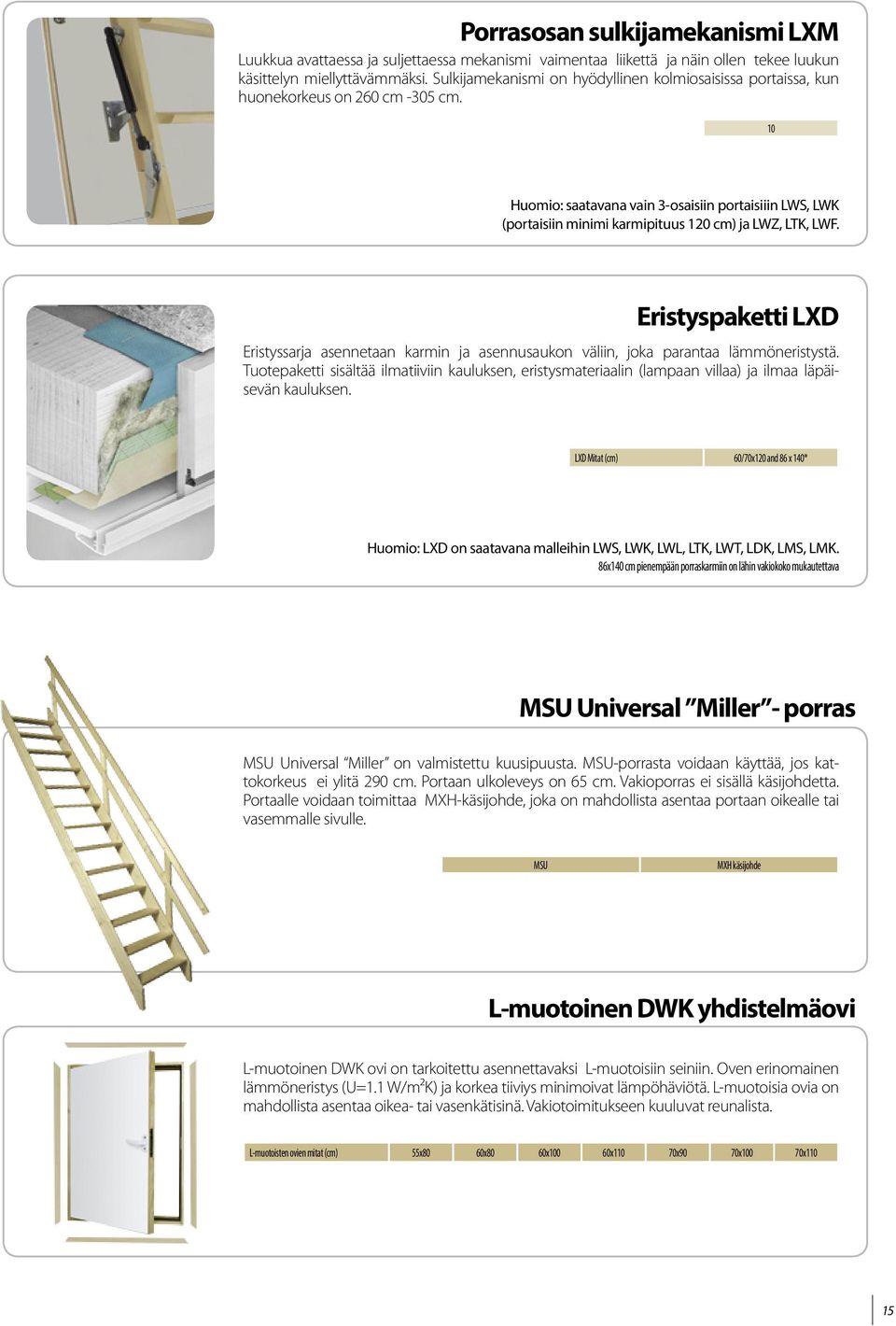 10 Huomio: saatavana vain 3-osaisiin portaisiiin LWS, LWK (portaisiin minimi karmipituus 120 cm) ja LWZ, LTK, LWF.