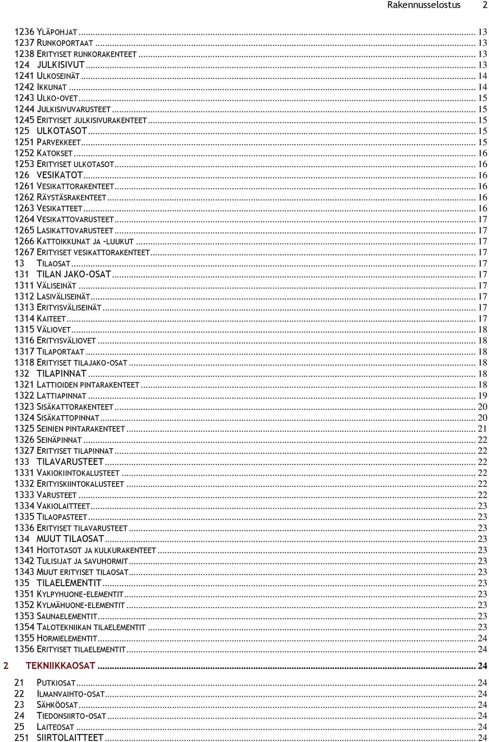 .. 16 1261 VESIKATTORAKENTEET... 16 1262 RÄYSTÄSRAKENTEET... 16 1263 VESIKATTEET... 16 1264 VESIKATTOVARUSTEET... 17 1265 LASIKATTOVARUSTEET... 17 1266 KATTOIKKUNAT JA LUUKUT.