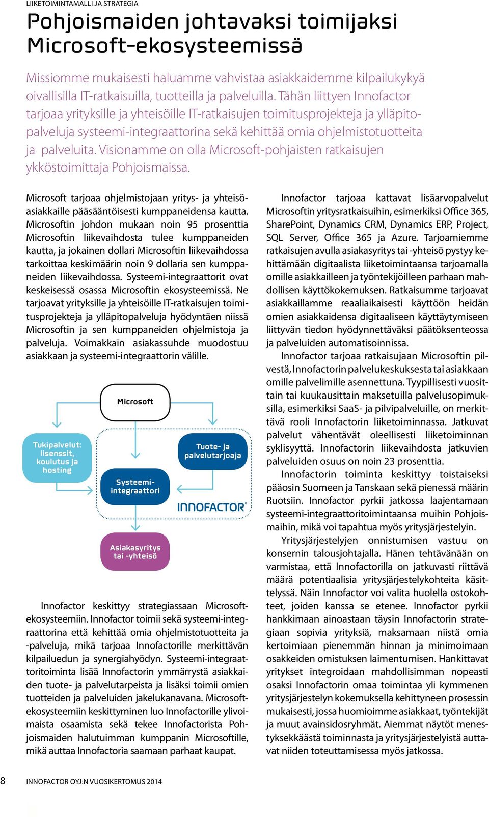 Tähän liittyen Innofactor tarjoaa yrityksille ja yhteisöille IT-ratkaisujen toimitusprojekteja ja ylläpitopalveluja systeemi-integraattorina sekä kehittää omia ohjelmistotuotteita ja palveluita.