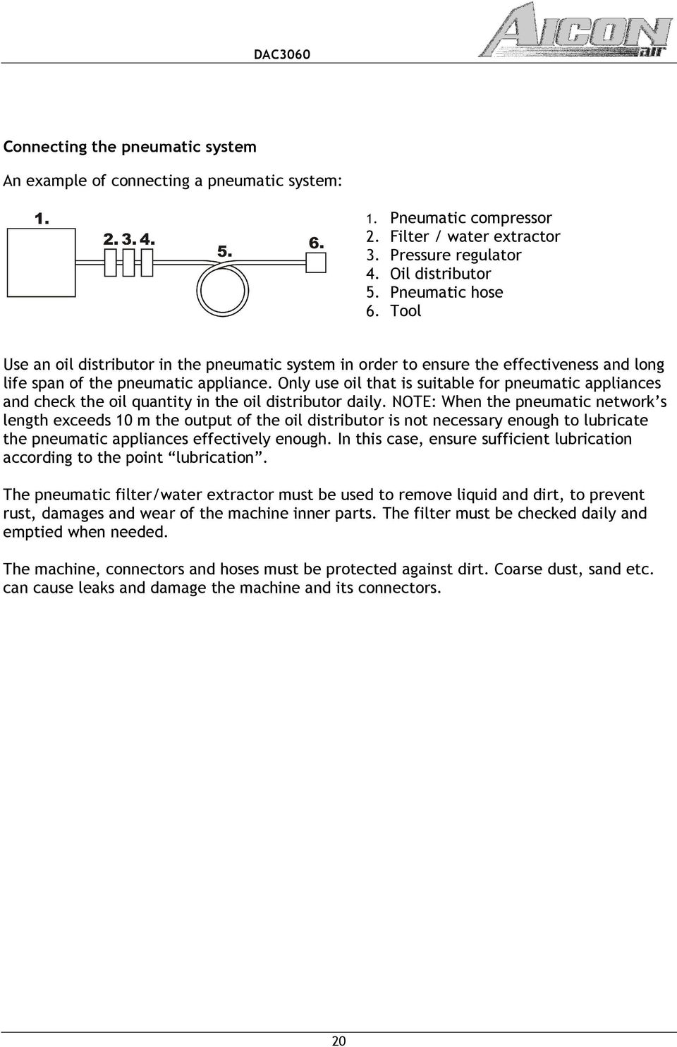 Only use oil that is suitable for pneumatic appliances and check the oil quantity in the oil distributor daily.