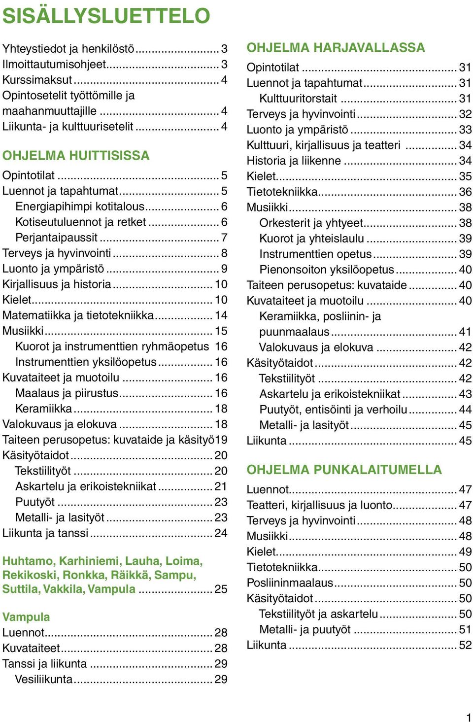 .. 9 Kirjallisuus ja historia... 10 Kielet... 10 Matematiikka ja tietotekniikka... 14 Musiikki... 15 Kuorot ja instrumenttien ryhmäopetus 16 Instrumenttien yksilöopetus... 16 Kuvataiteet ja muotoilu.