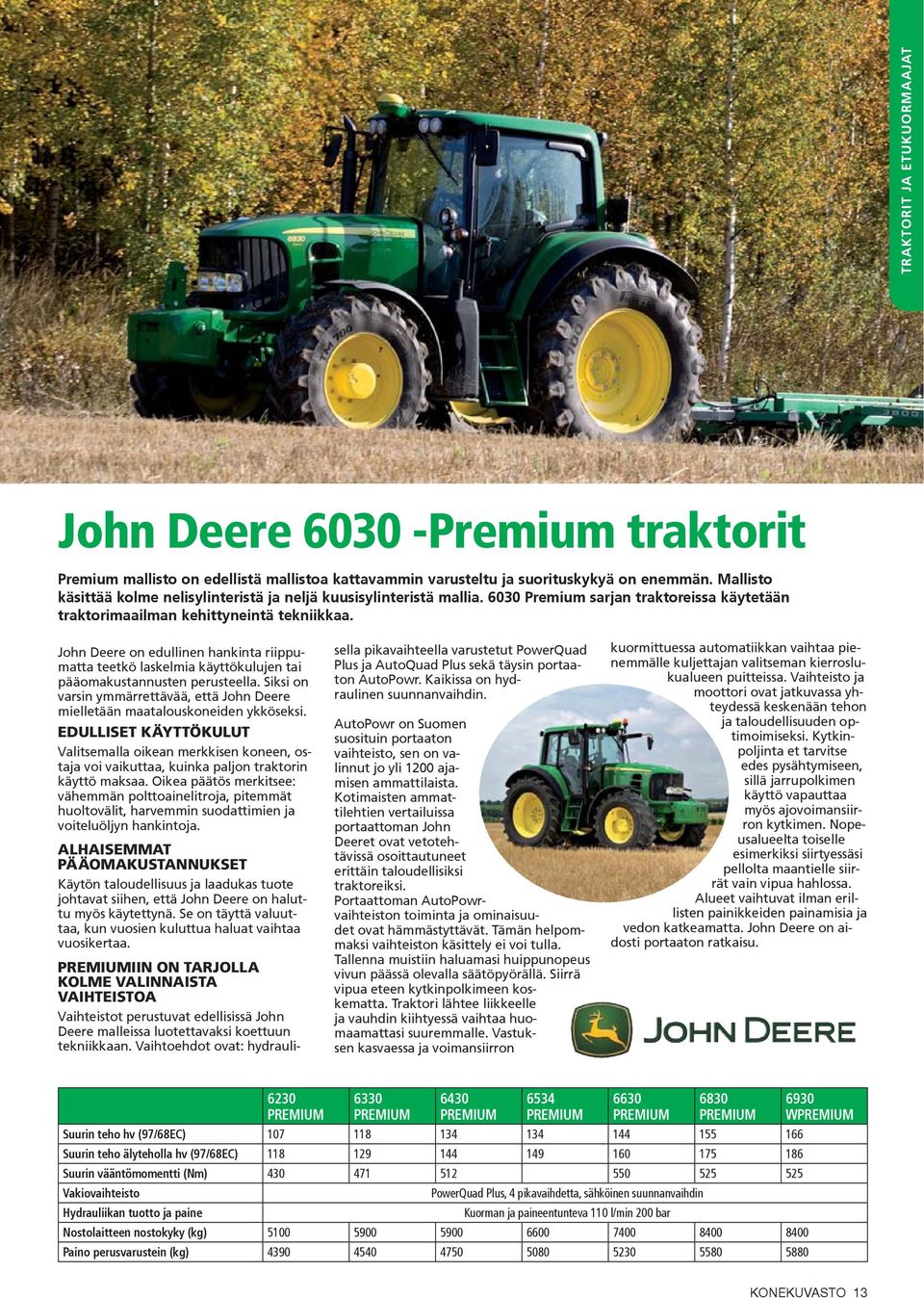 John Deere on edullinen hankinta riippumatta teetkö laskelmia käyttökulujen tai pääomakustannusten perusteella. Siksi on varsin ymmärrettävää, että John Deere mielletään maatalouskoneiden ykköseksi.