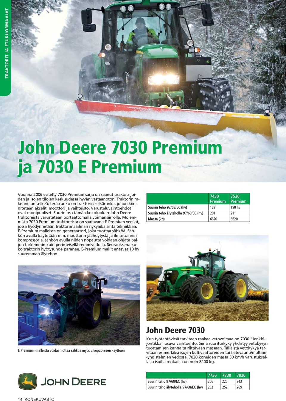 Suurin osa tämän kokoluokan John Deere traktoreista varustetaan portaattomalla voimansiirrolla.