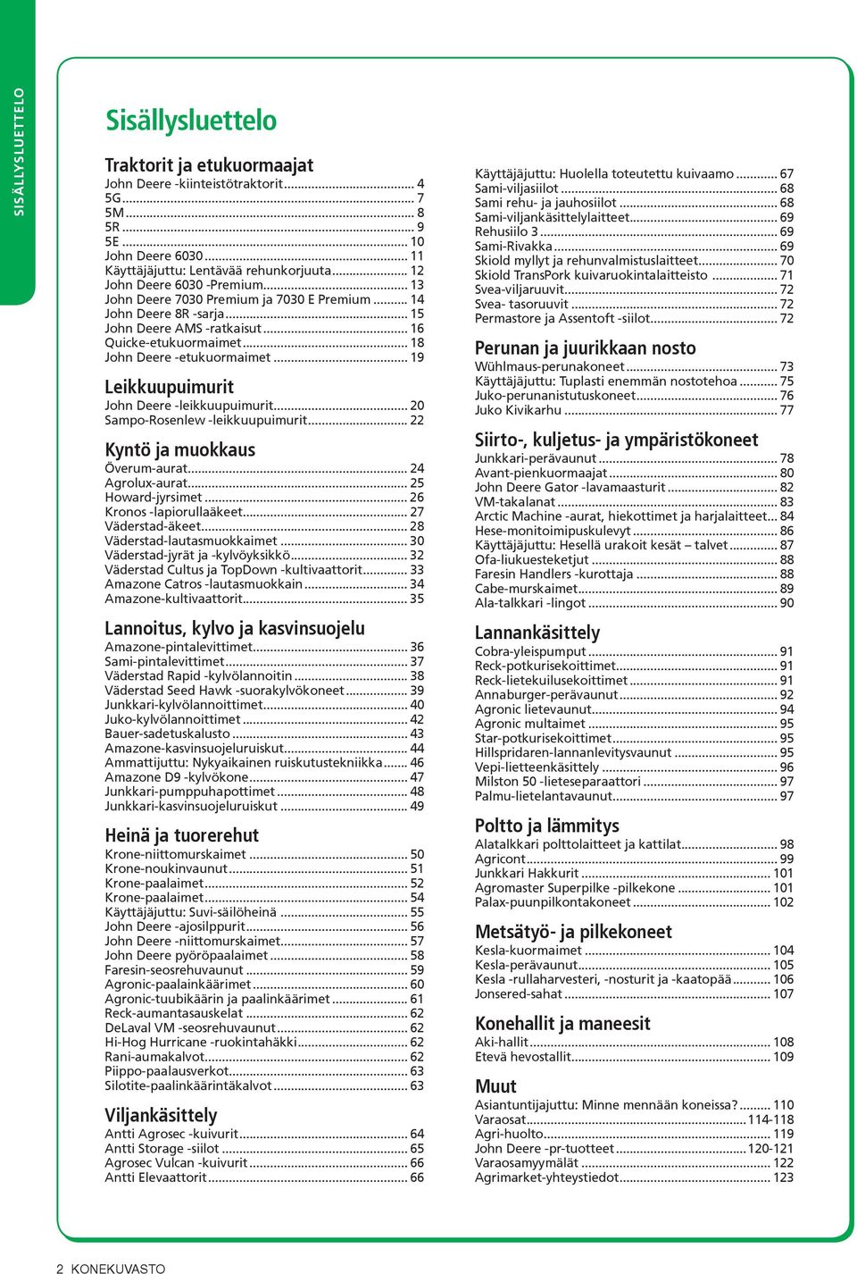 .. 19 Leikkuupuimurit John Deere -leikkuupuimurit... 20 Sampo-Rosenlew -leikkuupuimurit... 22 Kyntö ja muokkaus Överum-aurat... 24 Agrolux-aurat... 25 Howard-jyrsimet... 26 Kronos -lapiorullaäkeet.